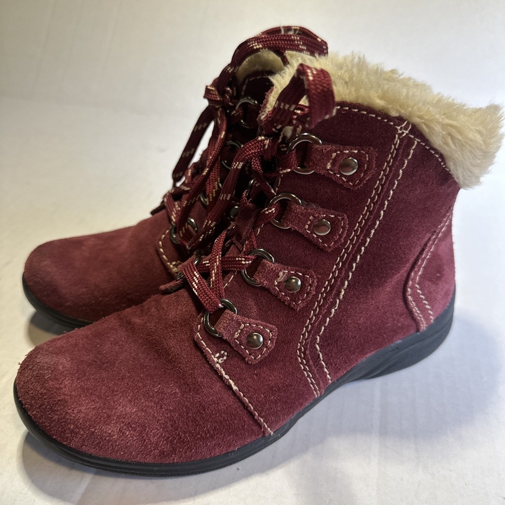 Earth Origins Crowley Wine Maroon Suede Leather Lace&Zip Boots Size 7.5 MWomen's - Picture 2 of 10